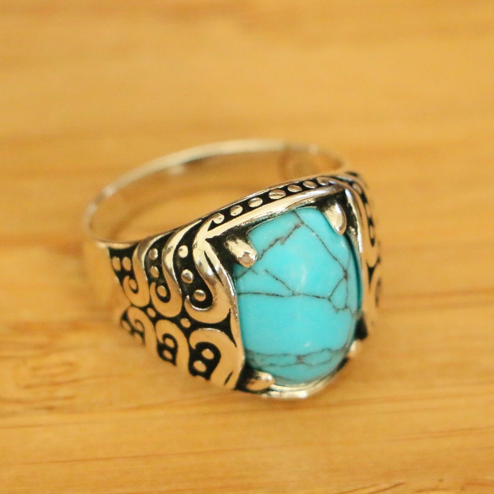 925 Sterling Silver Men's Rings Turquoise Stone - Picture 7 of 9